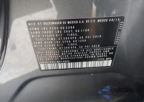 2020 Volkswagen Tiguan 2.0T Se/2.0T Se R-Line Black/2.0T Sel из США, поврежденный, VIN 3VV3B7AX5LM014863